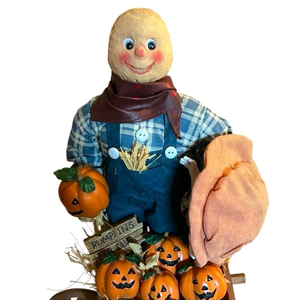 Vintage Halloween Scarecrow Fabric and Paper Mache 11” Figurine Autumn Harvest - Picture 8 of 13